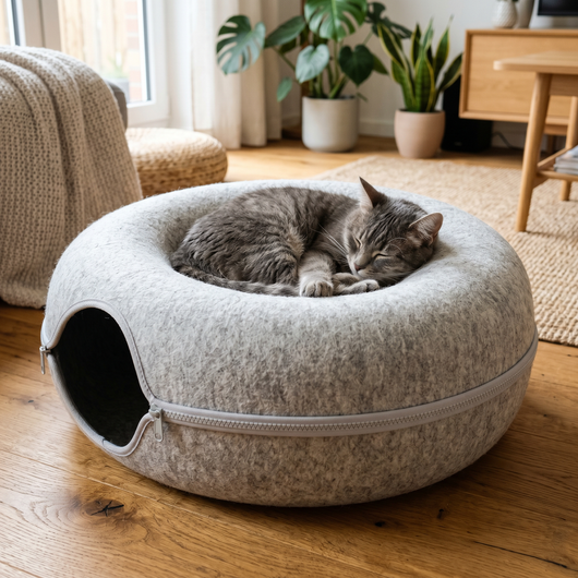 Katze schläft im Nest der Wooflyx SchnurrHöhle